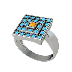 Daria Yüzük - Sitrin ve akuamarin 18 ayar beyaz altın yüzük #u4oi99