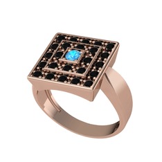 Akuamarin ve siyah zirkon 14 ayar rose altın yüzük