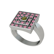 Peridot ve pembe kuvars 8 ayar beyaz altın yüzük