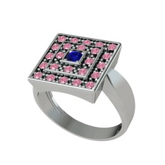 Lab safir ve pembe kuvars 18 ayar beyaz altın yüzük