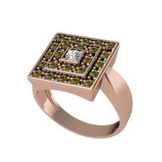 Beyaz zirkon ve peridot 8 ayar rose altın yüzük