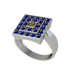 Peridot ve lab safir 14 ayar beyaz altın yüzük