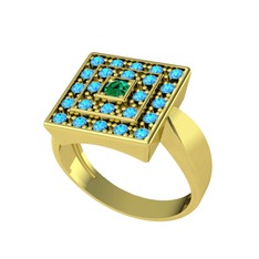 Daria Yüzük - Yeşil kuvars ve akuamarin 8 ayar altın yüzük #w8codn