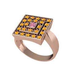 Daria Yüzük - Pembe kuvars ve sitrin 8 ayar rose altın yüzük #w94gfm