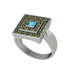 Akuamarin ve peridot 18 ayar beyaz altın yüzük