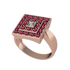 Pırlanta ve rodolit garnet 18 ayar rose altın yüzük (0.11 karat)