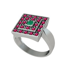 Daria Yüzük - Kök zümrüt ve rodolit garnet 14 ayar beyaz altın yüzük #xze1km