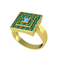 Daria Yüzük - Akuamarin ve kök zümrüt 18 ayar altın yüzük #yp7oyl