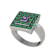 Daria Yüzük - Ametist ve yeşil kuvars 8 ayar beyaz altın yüzük #yw6d1e