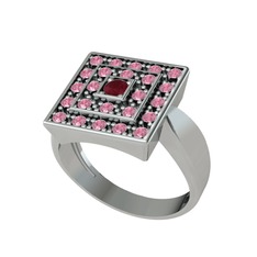 Kök yakut ve pembe kuvars 8 ayar beyaz altın yüzük