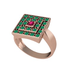 Rodolit garnet ve kök zümrüt 8 ayar rose altın yüzük