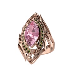 Pembe kuvars ve peridot 18 ayar rose altın yüzük