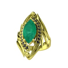 Euthalia Yüzük - Kök zümrüt ve siyah zirkon 18 ayar altın yüzük #10falf1
