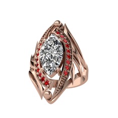 Beyaz zirkon ve garnet 18 ayar rose altın yüzük