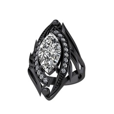 Euthalia Yüzük - Swarovski ve pırlanta 925 ayar siyah rodyum kaplama gümüş yüzük (0.36 karat) #111m5hn