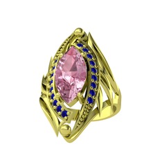 Pembe kuvars ve lab safir 18 ayar altın yüzük