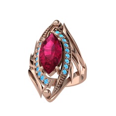 Rodolit garnet ve akuamarin 14 ayar rose altın yüzük