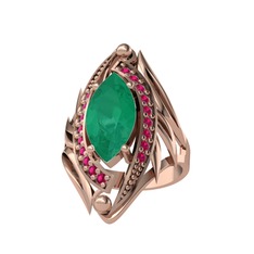 Euthalia Yüzük - Kök zümrüt ve rodolit garnet 18 ayar rose altın yüzük #125xcwv