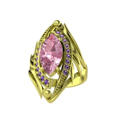 Pembe kuvars ve ametist 14 ayar altın yüzük