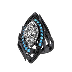 Euthalia Yüzük - Swarovski ve akuamarin 925 ayar siyah rodyum kaplama gümüş yüzük #12wi2qo