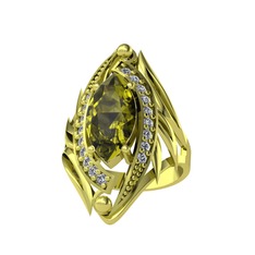Peridot ve beyaz zirkon 8 ayar altın yüzük