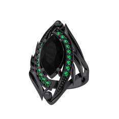 Euthalia Yüzük - Siyah zirkon ve yeşil kuvars 925 ayar siyah rodyum kaplama gümüş yüzük #13gism3