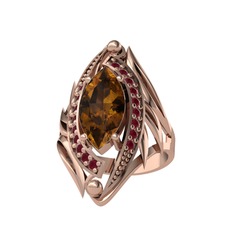 Dumanlı kuvars ve kök yakut 18 ayar rose altın yüzük