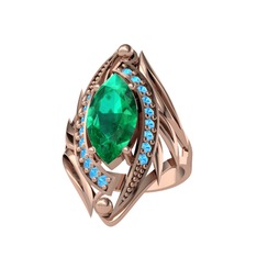 Euthalia Yüzük - Yeşil kuvars ve akuamarin 14 ayar rose altın yüzük #13kep16