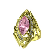 Euthalia Yüzük - Pembe kuvars ve pırlanta 925 ayar altın kaplama gümüş yüzük (0.36 karat) #13smq9w