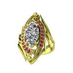 Beyaz zirkon ve rodolit garnet 14 ayar altın yüzük