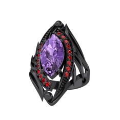 Euthalia Yüzük - Ametist ve garnet 925 ayar siyah rodyum kaplama gümüş yüzük #13zj3g2