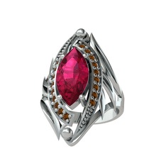 Rodolit garnet ve dumanlı kuvars 8 ayar beyaz altın yüzük