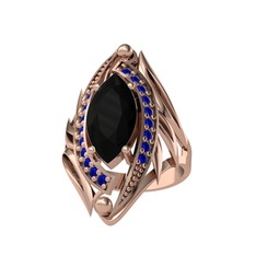 Siyah zirkon ve lab safir 18 ayar rose altın yüzük