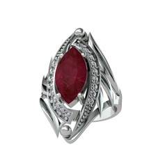 Kök yakut ve swarovski 18 ayar beyaz altın yüzük