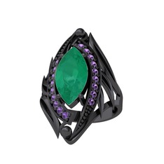 Euthalia Yüzük - Kök zümrüt ve ametist 925 ayar siyah rodyum kaplama gümüş yüzük #14h6t5z