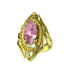 Pembe kuvars ve sitrin 14 ayar altın yüzük
