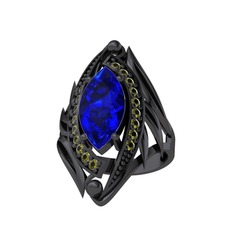 Lab safir ve peridot 925 ayar siyah rodyum kaplama gümüş yüzük