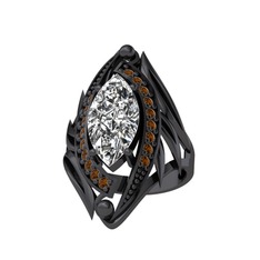 Swarovski ve dumanlı kuvars 925 ayar siyah rodyum kaplama gümüş yüzük