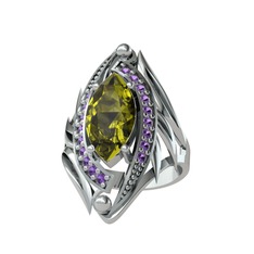 Peridot ve ametist 14 ayar beyaz altın yüzük