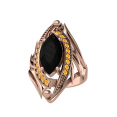 Euthalia Yüzük - Siyah zirkon ve sitrin 18 ayar rose altın yüzük #15prdur