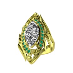 Euthalia Yüzük - Beyaz zirkon ve kök zümrüt 14 ayar altın yüzük #160d6jd