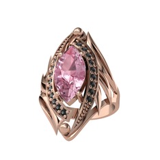 Pembe kuvars ve siyah zirkon 8 ayar rose altın yüzük