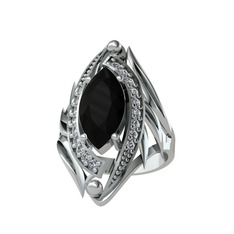 Siyah zirkon ve swarovski 18 ayar beyaz altın yüzük