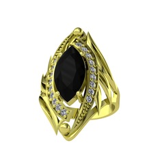 Euthalia Yüzük - Siyah zirkon ve pırlanta 14 ayar altın yüzük (0.36 karat) #17muute