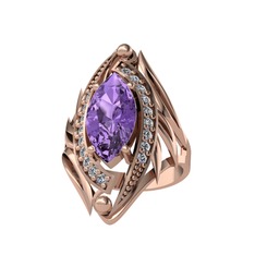 Ametist ve beyaz zirkon 14 ayar rose altın yüzük