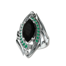 Euthalia Yüzük - Siyah zirkon ve kök zümrüt 925 ayar gümüş yüzük #19tqmq0