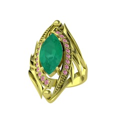 Euthalia Yüzük - Kök zümrüt ve pembe kuvars 8 ayar altın yüzük #1amk184