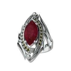 Euthalia Yüzük - Kök yakut ve peridot 8 ayar beyaz altın yüzük #1c4nlz3