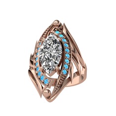 Swarovski ve akuamarin 14 ayar rose altın yüzük