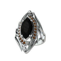 Euthalia Yüzük - Siyah zirkon ve dumanlı kuvars 8 ayar beyaz altın yüzük #1ckucre